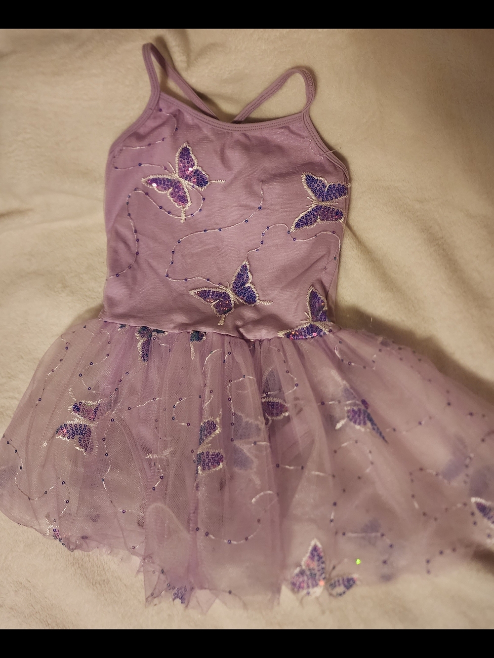 Girls Lavender Purple Sequin Butterfly Tutu Leotard Dress